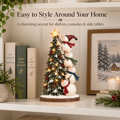 Snowmen Topping the Christmas Tree – Lighted Christmas Figurine
