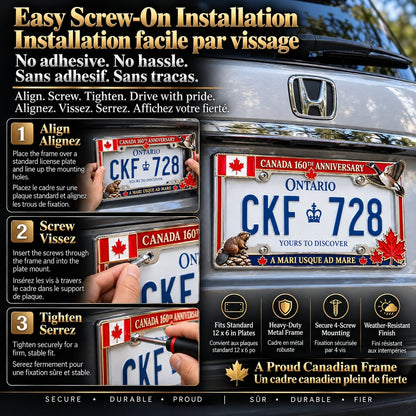 🇨🇦 Canadian Heritage Metal License Plate Frame – Maple Leaf & Wildlife Collector Design 🍁