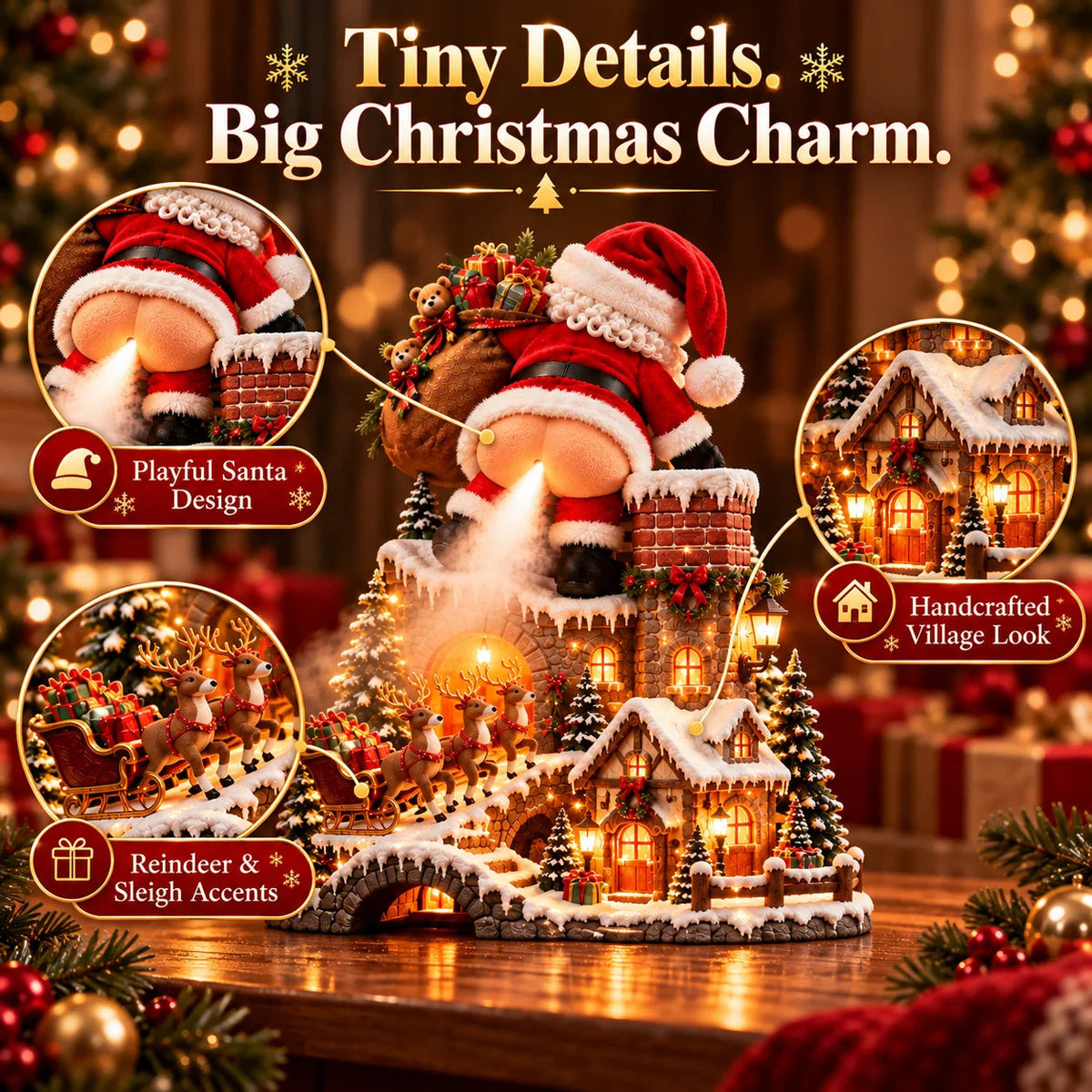 🎅 Santa’s Cheeky Christmas Village™ – Lighted Aroma Diffuser with Funny Santa Mist & Magical Holiday Glow