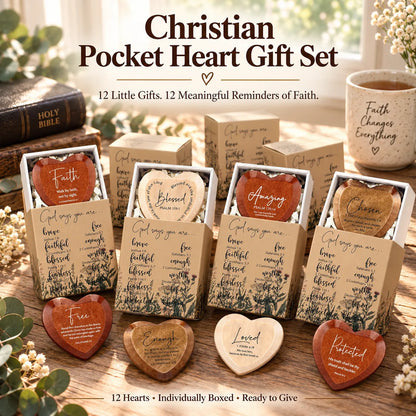 ✝️ 12-Piece Christian Wooden Heart Keepsake Gift Set