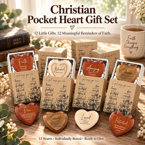 ✝️ 12-Piece Christian Wooden Heart Keepsake Gift Set