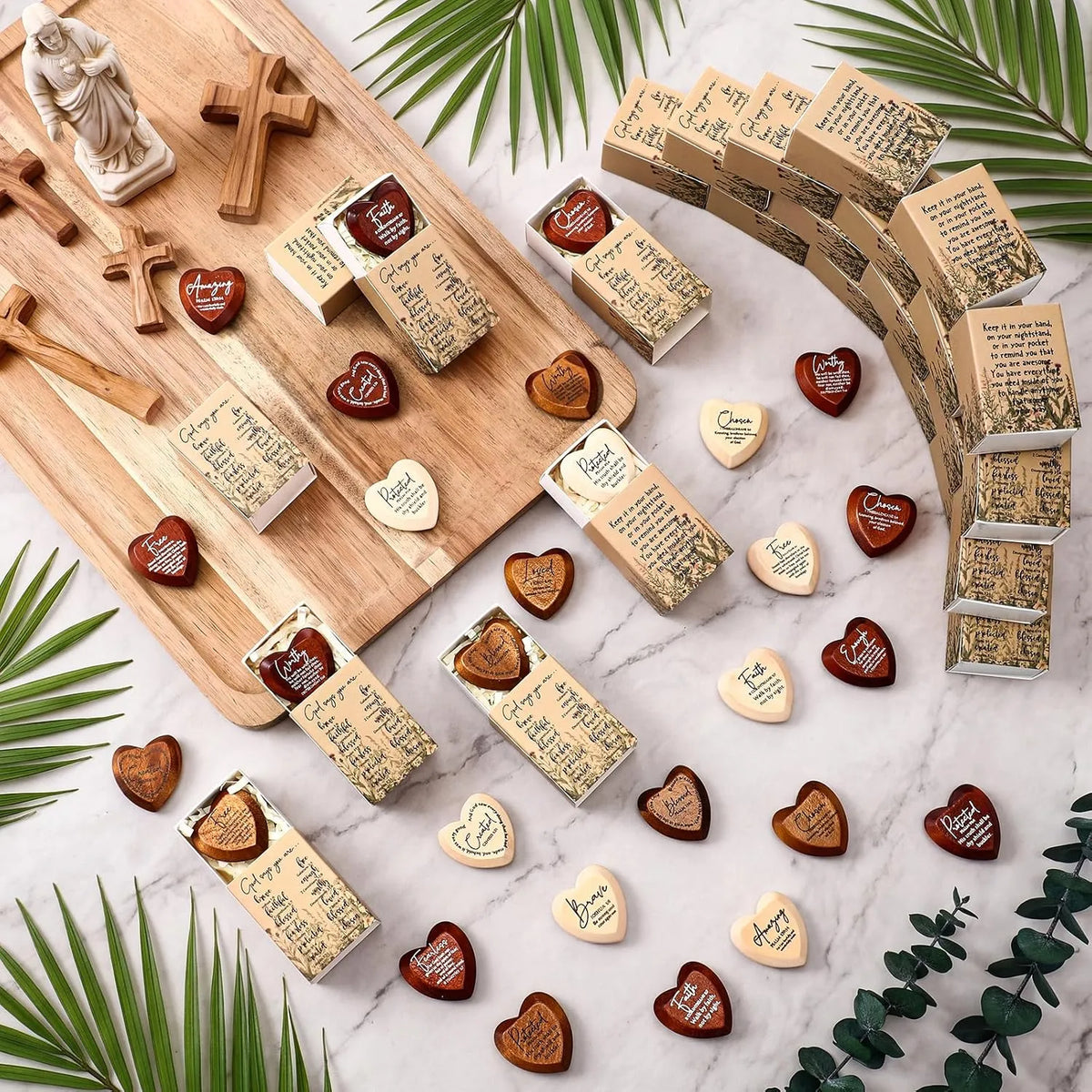 ✝️ 12-Piece Christian Wooden Heart Keepsake Gift Set