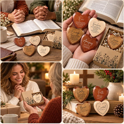 ✝️ 12-Piece Christian Wooden Heart Keepsake Gift Set