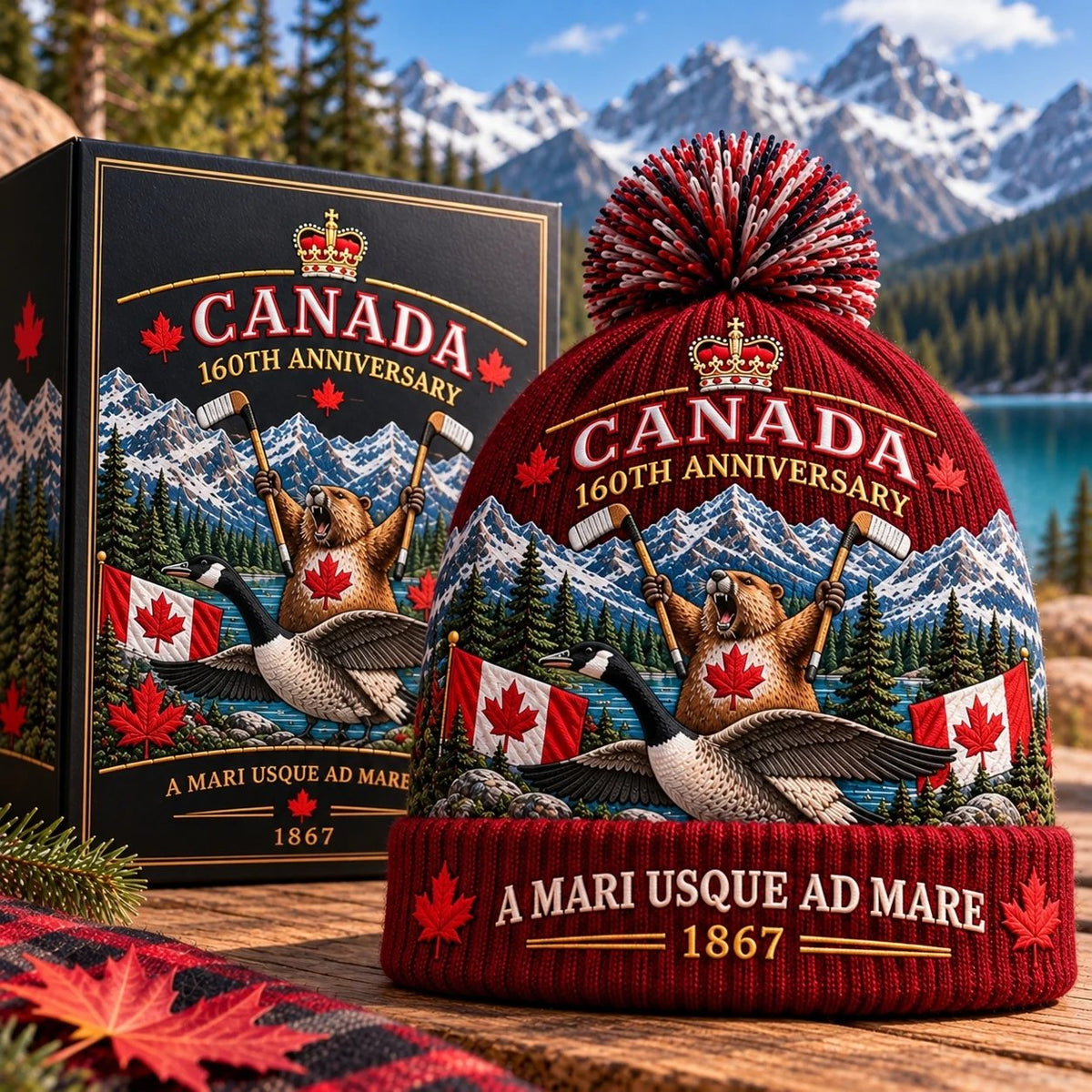 🇨🇦 Canada 160th Anniversary Knit Beanie – Soft, Stretchy & Cozy Winter Hat 🍁