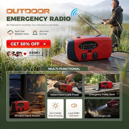 ☀️ Portable Solar Emergency Radio with Hand Crank, LED Flashlight & NOAA Weather Alerts – Outdoor Survival Essential 🔋