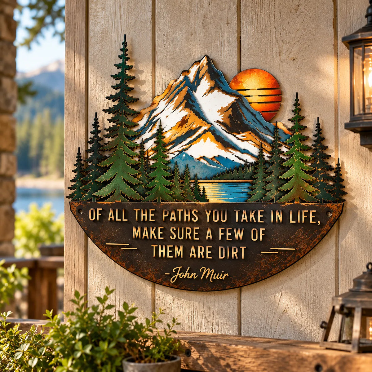 🏔️ Mountain & Pine Forest Metal Wall Art with Inspirational John Muir Quote – Rustic Nature Decor for Hikers & Outdoor Lovers 🌲