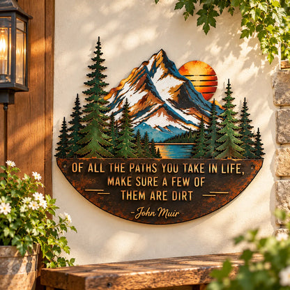 🏔️ Mountain & Pine Forest Metal Wall Art with Inspirational John Muir Quote – Rustic Nature Decor for Hikers & Outdoor Lovers 🌲