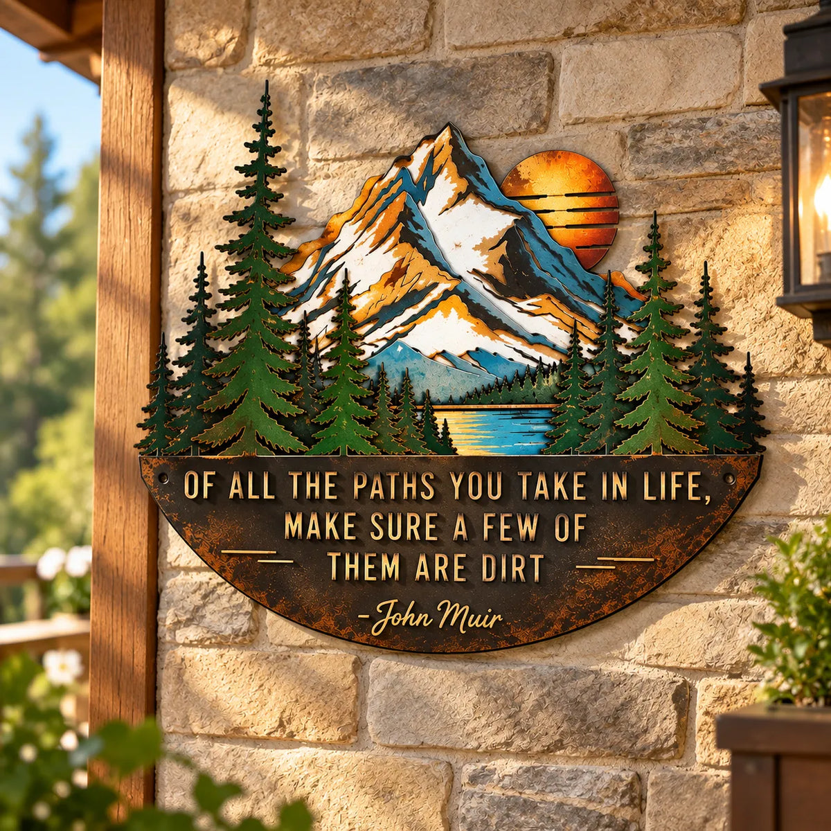 🏔️ Mountain & Pine Forest Metal Wall Art with Inspirational John Muir Quote – Rustic Nature Decor for Hikers & Outdoor Lovers 🌲