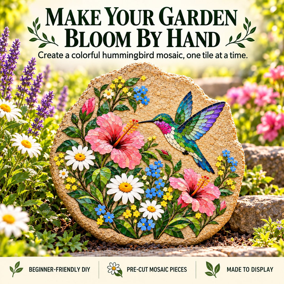 ⏳ Last Day 49% OFF – 🐦 Beginner-Friendly Hummingbird Wildflower Mosaic DIY Kit | Complete Kit with Mosaic Pieces, Tools & Guide Included 💕
