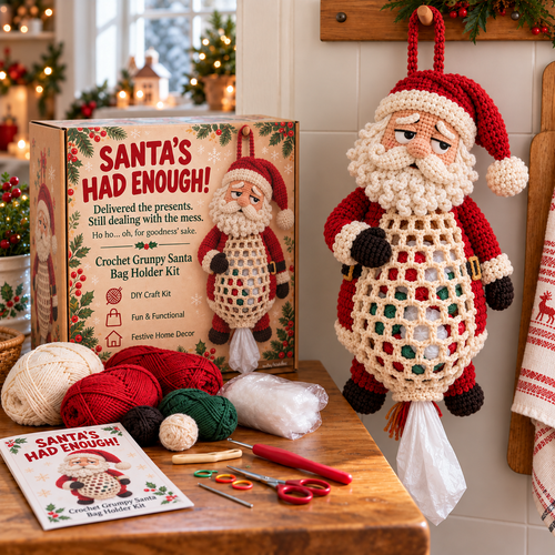 🎄 Christmas Crochet Bag Holder DIY Kit – 4 Funny Festive Designs | A Gift With a Bit of British Humour