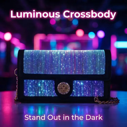 Fiber Optic Light Up Crossbody Bag, 7 Colors Glowing PU Leather Shoulder Purse