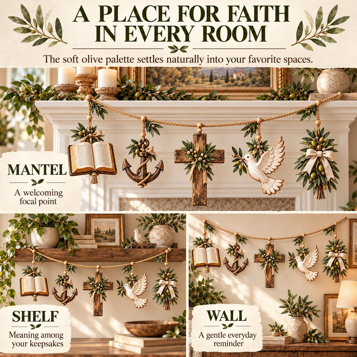 Faith, Hope & Love Christian Symbol Garland