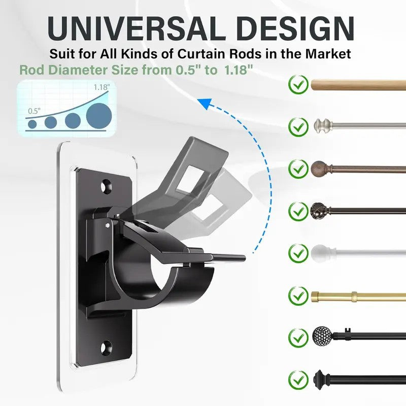 🏠2-Pack No-Drill Curtain Rod Brackets, Self-Adhesive Multifunctional Acrylic Gel Rod Holder Hooks