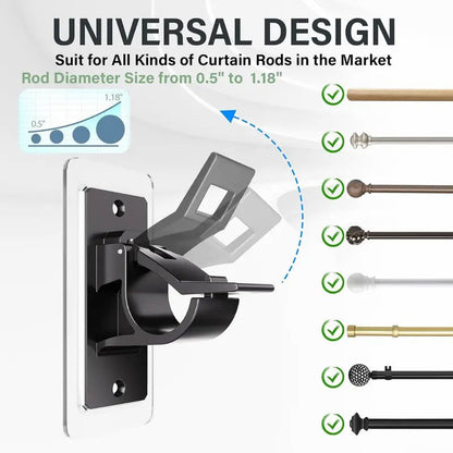 🏠2-Pack No-Drill Curtain Rod Brackets, Self-Adhesive Multifunctional Acrylic Gel Rod Holder Hooks