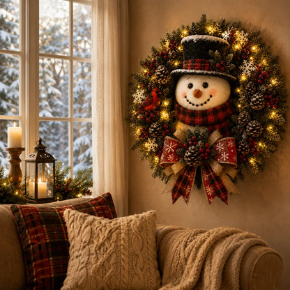 ✨✨ Hot Sale 49% OFF ⛄ Pre-Lit Snowman Christmas Wreath – Bring Holiday Cheer to Every Door