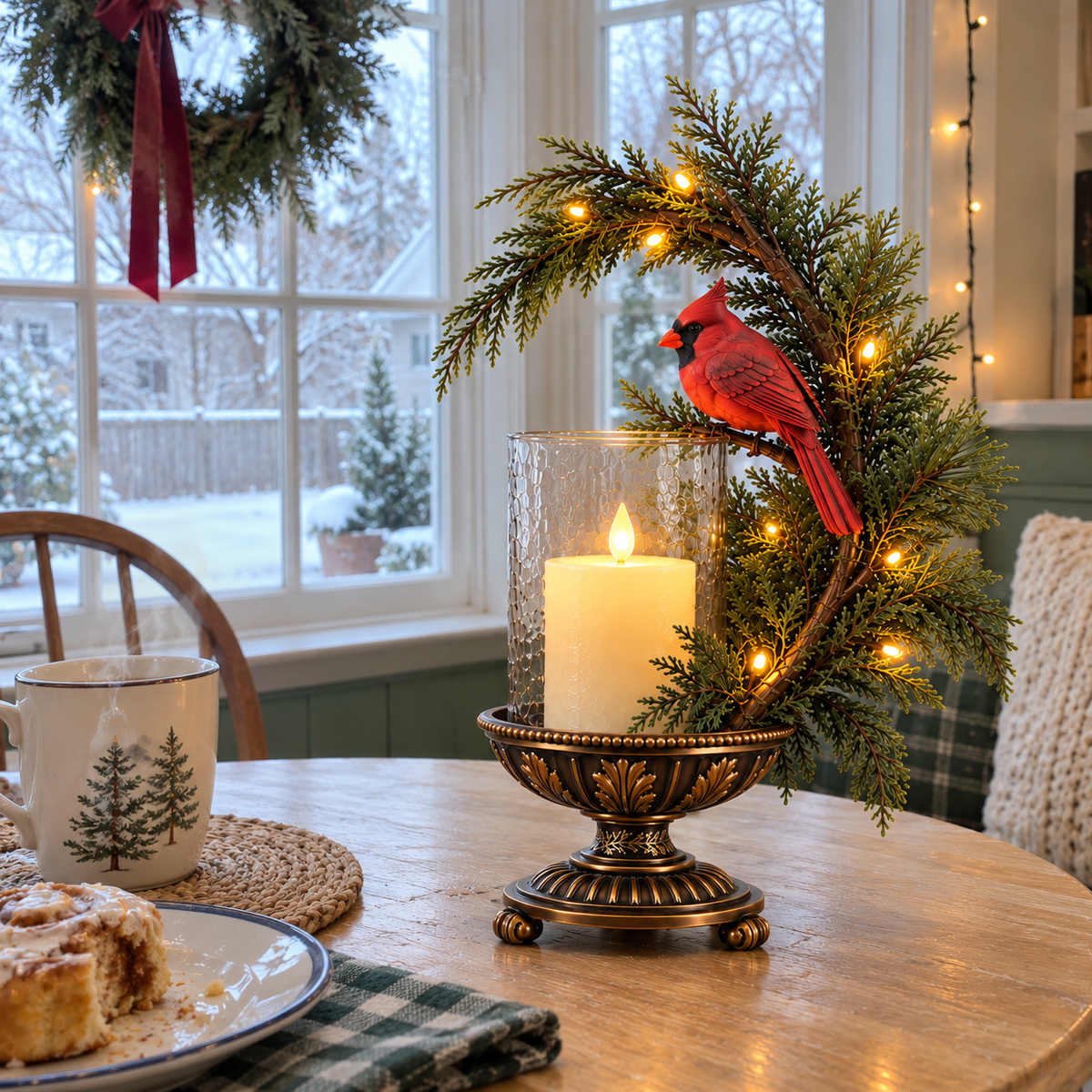 Cardinal Winter Glow Lighted Candle Holders – Vintage Christmas Tabletop Decor