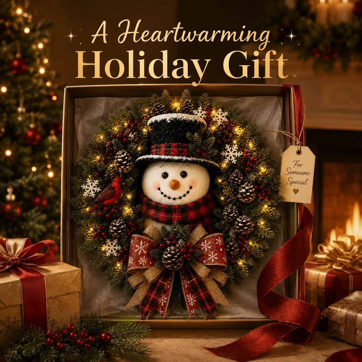 ✨✨ Hot Sale 49% OFF ⛄ Pre-Lit Snowman Christmas Wreath – Bring Holiday Cheer to Every Door