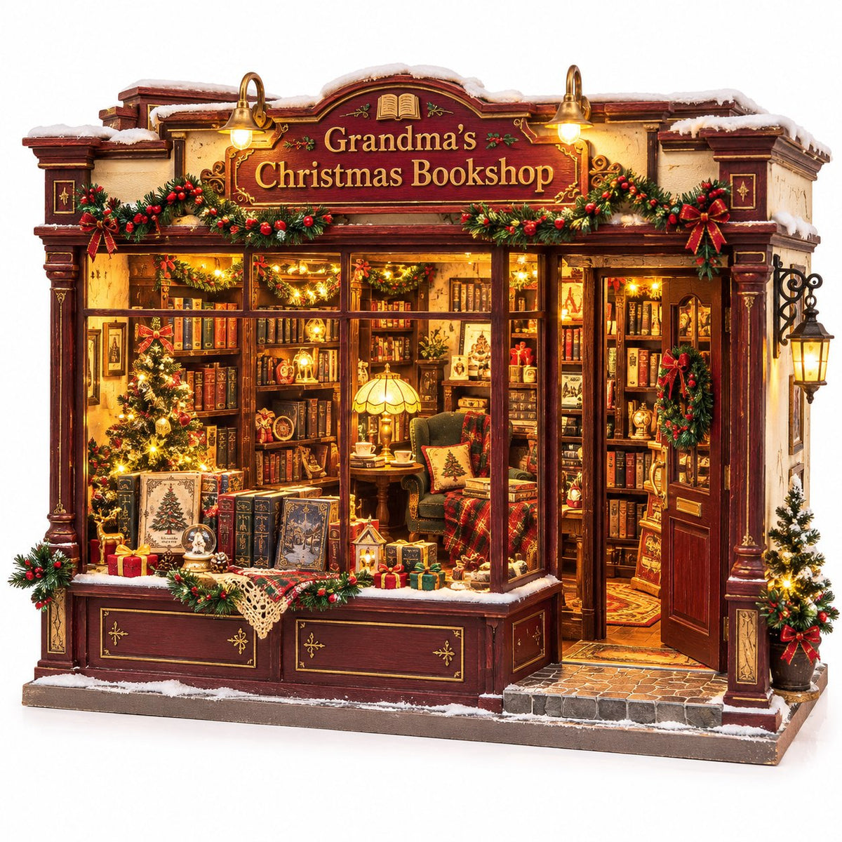 Grandma's Christmas Quilting Cottage – DIY Light-Up Miniature Dollhouse Kit, Cozy Holiday Craft & Handmade Christmas Gift