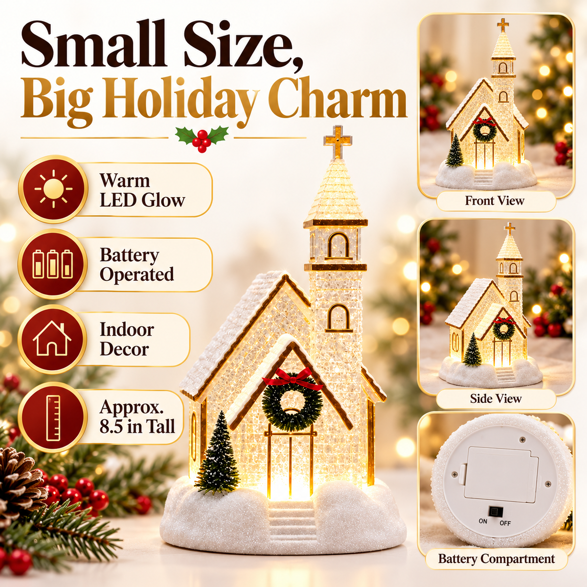 The Little Christmas Church – Lighted Snowy Church Decor
