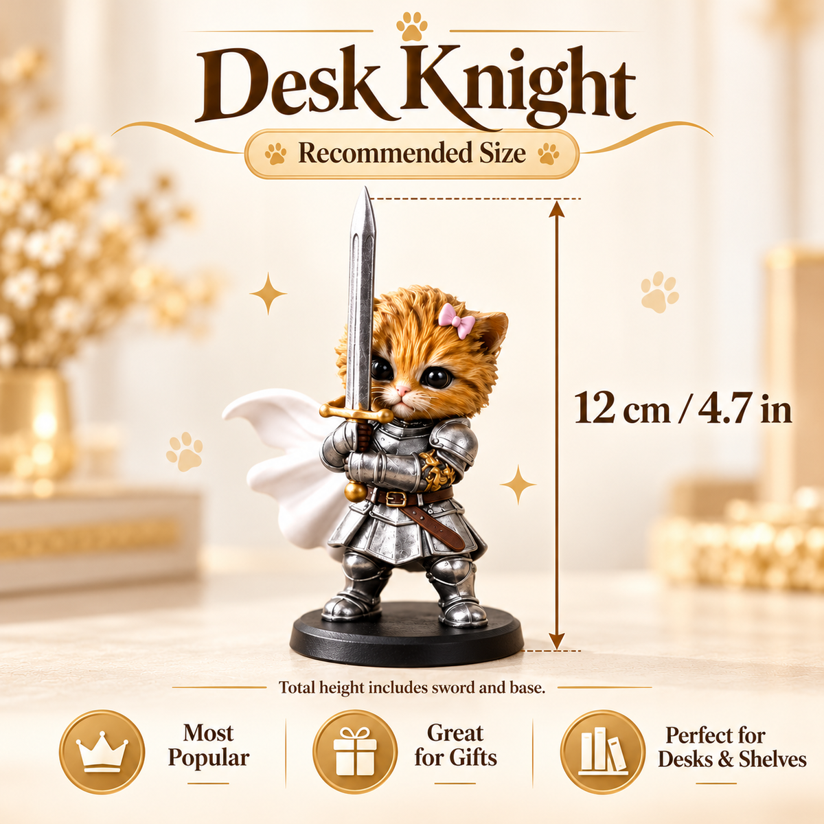 Knight Cat Figurine – Adorable Knight Kitten Warrior Collectible