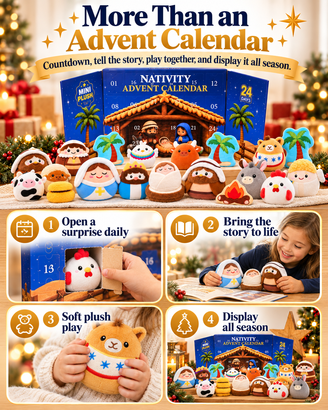 24 Days of Nativity Surprises – Plush Christmas Advent Calendar for Kids