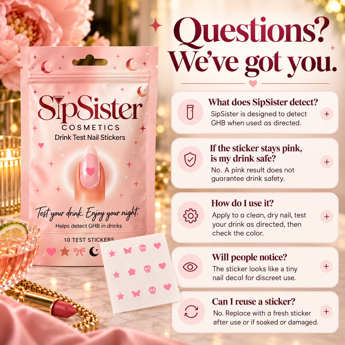 Drink Test Nail Stickers – Discreet Color-Changing Nail Decals for Nights Out