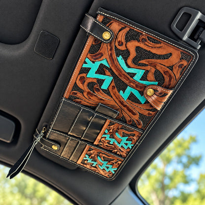 Vintage Western Floral Car Sun Visor Organizer – Vintage Style Storage Pouch