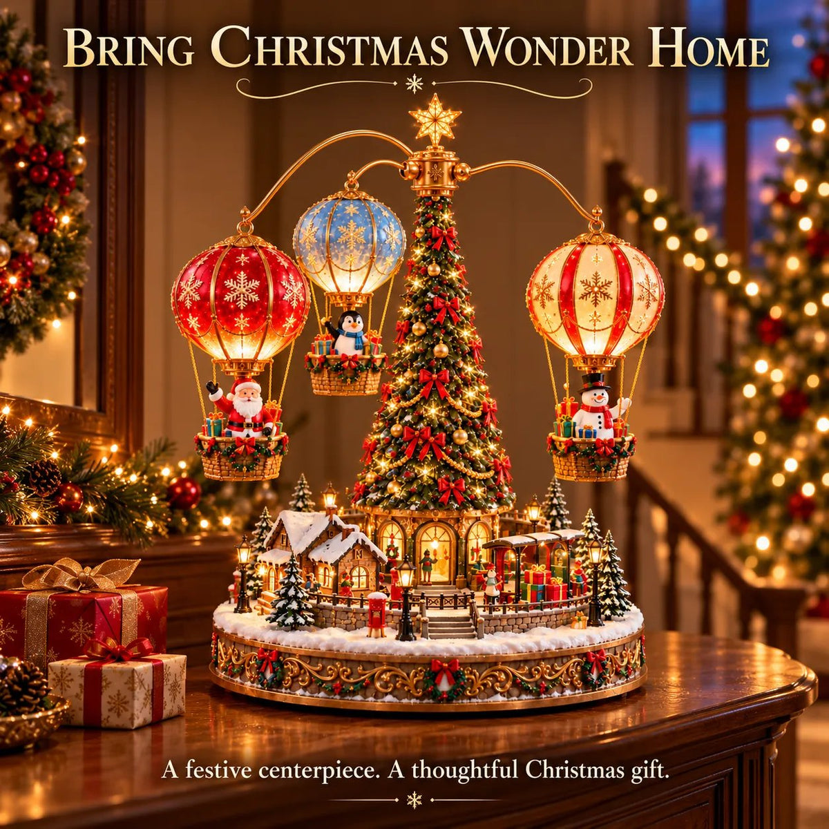 🎈 Santa’s Sky Journey – Animated Christmas Balloon Village with Lights