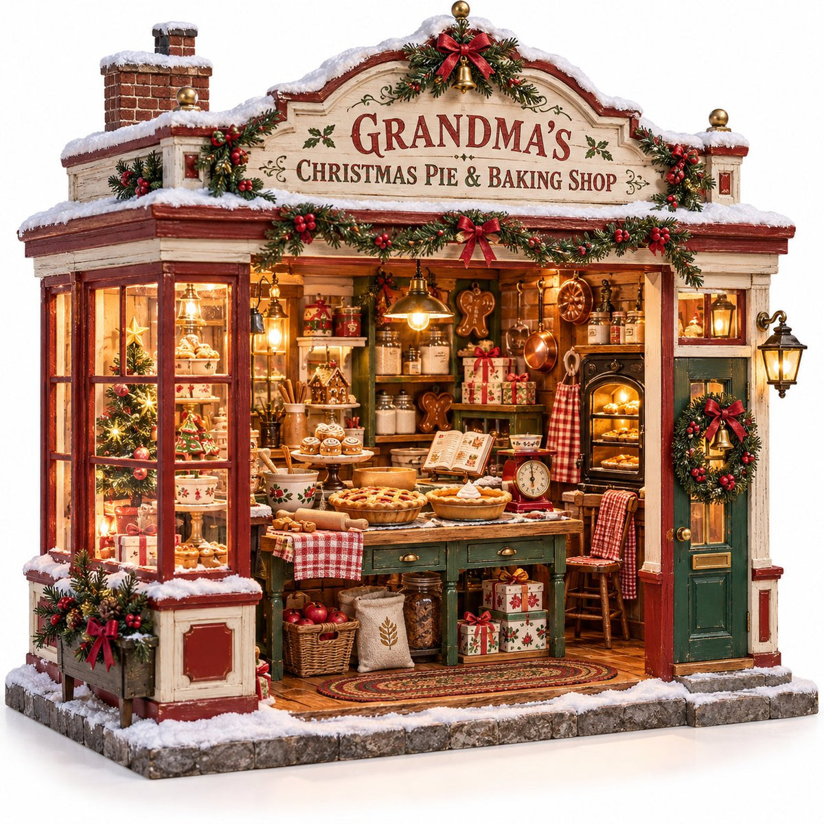 Grandma's Christmas Quilting Cottage – DIY Light-Up Miniature Dollhouse Kit, Cozy Holiday Craft & Handmade Christmas Gift