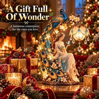 🦚✨ Moonlit Peacock Fairy™ – Bezaubernde Pfauenfee-Tischlampe mit warmem LED-Licht, kristallähnlichen Anhängern und eleganten Blumendetails | Stimmungsvolle Wohndekoration