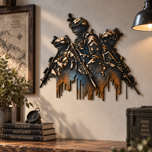 🎖️🇺🇸 Unbreakable Brotherhood – 3-Soldier Tactical Metal Wall Decor, Military Tribute Art & Meaningful Gifts for Veterans 🔥