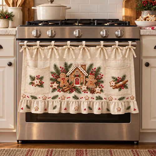 ⏳ Last Day 49% OFF – 🎄 Christmas Kitchen Tie-On Skirt | Festive Holiday Designs with Pockets & Ruffled Trim ✨
