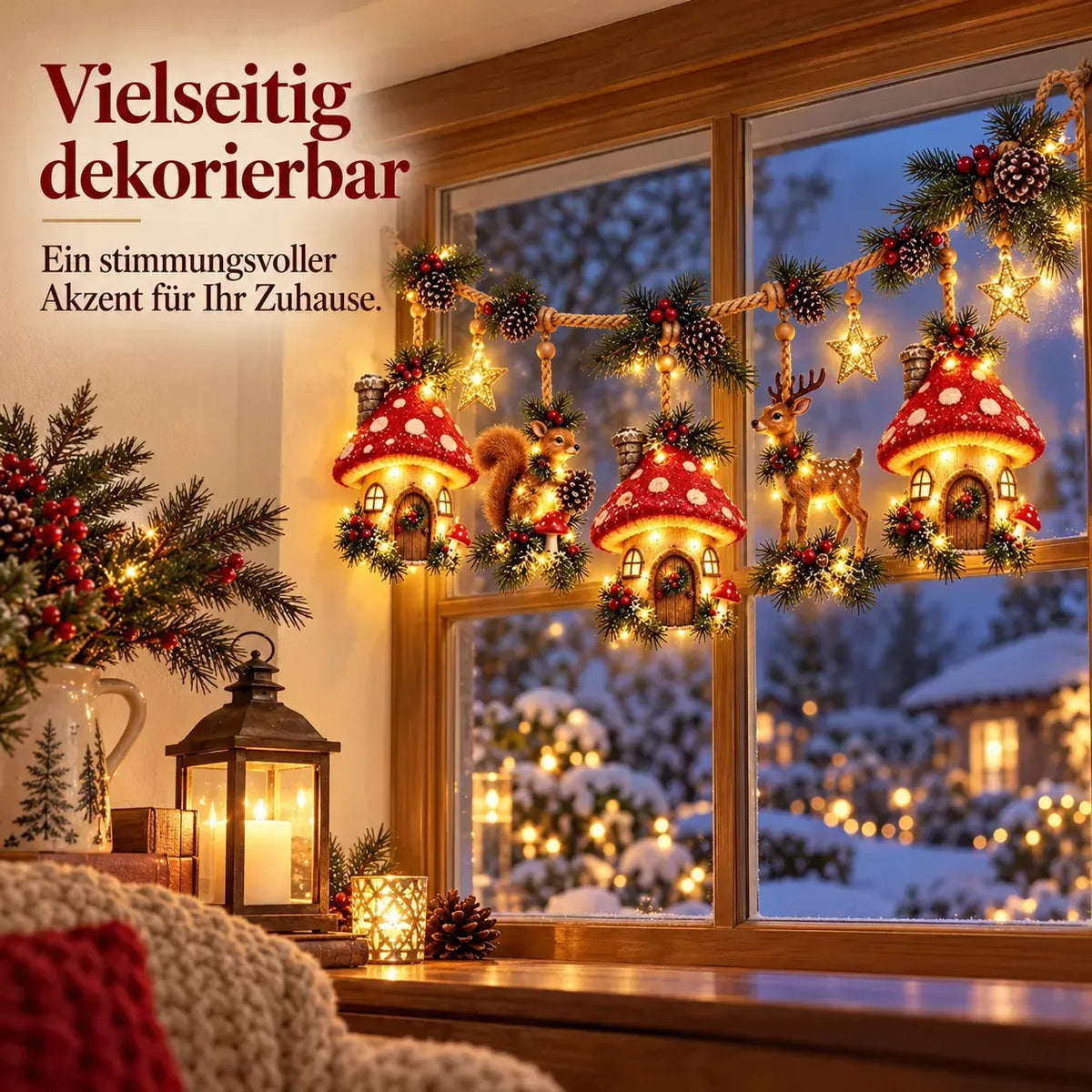 Beleuchtete weihnachtliche Waldgirlande – Festliche Dekoration im Stil eines verzauberten Waldes