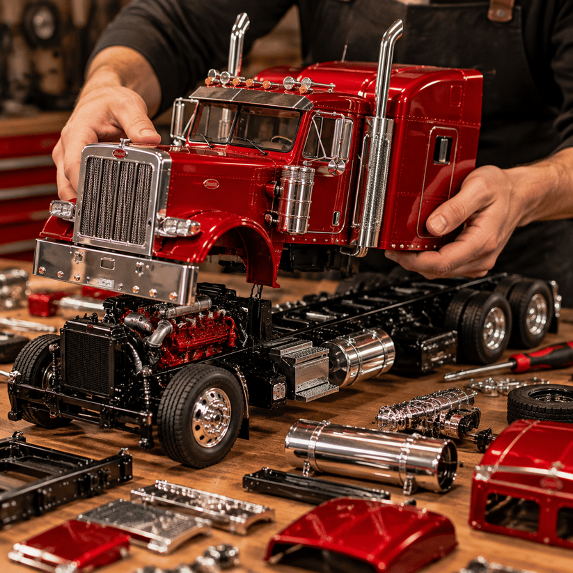 🔥LAST DAY 49%🚛 Candy Apple Red American Truck Model Kit – Build Your Own Classic Semi Truck