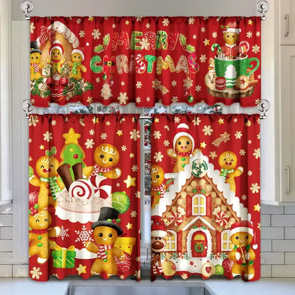 🎄3-Piece Christmas Kitchen Curtain Set | Water-Resistant Valance & Tier Curtains🏡