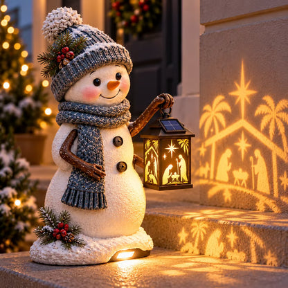 ⛄ Last Day 49% Snowman Nativity Glow™ – Solar Christmas Step Light with Holy Family Projection