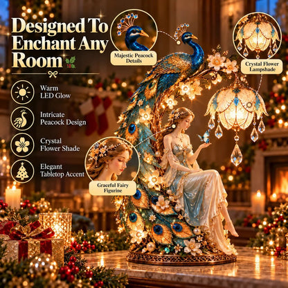 🦚✨ Moonlit Peacock Fairy™ – Bezaubernde Pfauenfee-Tischlampe mit warmem LED-Licht, kristallähnlichen Anhängern und eleganten Blumendetails | Stimmungsvolle Wohndekoration