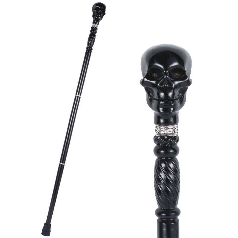 💀Black Devil Skull Wooden Walking Cane
