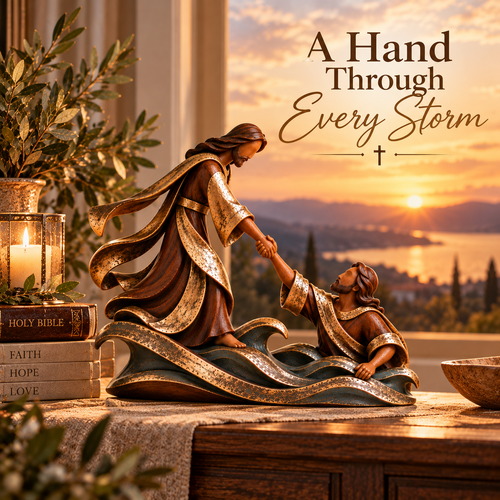 ✝️ He Reached for Me™ – Jesus Saves Peter from the Waves Sculpture | Christian Faith & Hope Home Decor
