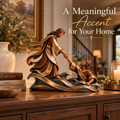 ✝️ He Reached for Me™ – Jesus Saves Peter from the Waves Sculpture | Christian Faith & Hope Home Decor