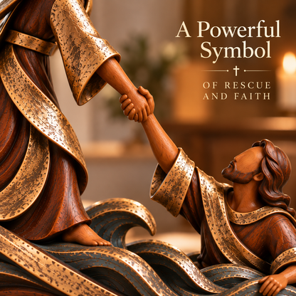 ✝️ He Reached for Me™ – Jesus Saves Peter from the Waves Sculpture | Christian Faith & Hope Home Decor