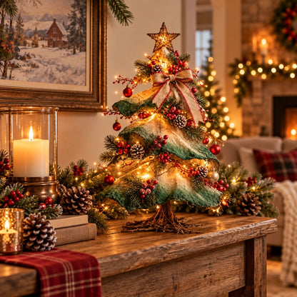 Light-Up Rustic Farmhouse Tabletop Christmas Tree with Remote Control