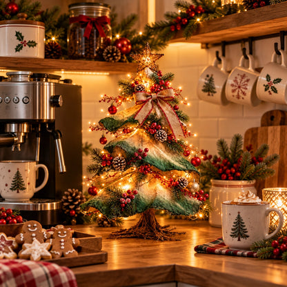 Light-Up Rustic Farmhouse Tabletop Christmas Tree with Remote Control