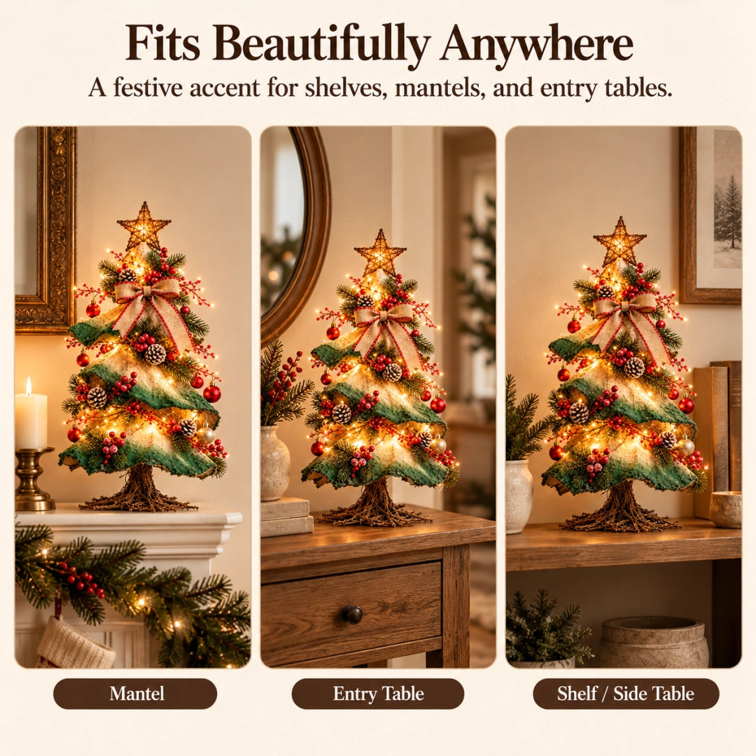 Light-Up Rustic Farmhouse Tabletop Christmas Tree with Remote Control