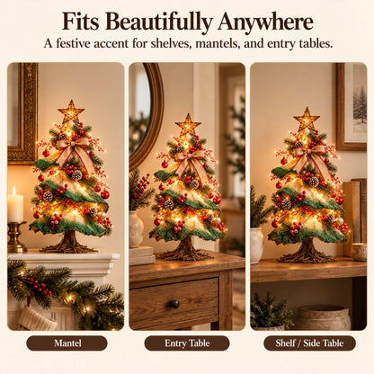Light-Up Rustic Farmhouse Tabletop Christmas Tree with Remote Control
