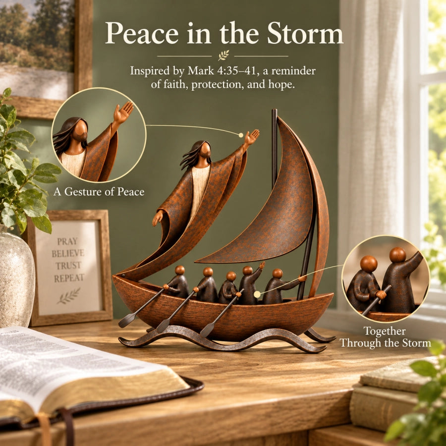 Peace in the Storm Faith Sailboat Sculpture