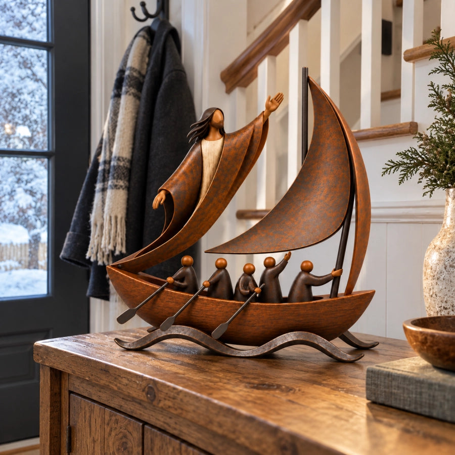Peace in the Storm Faith Sailboat Sculpture