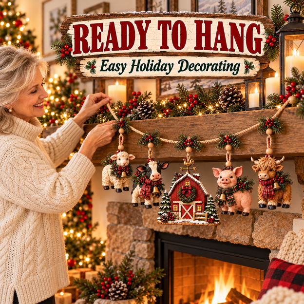 🐄 Christmas Farm Friends Hanging Mantel Garland