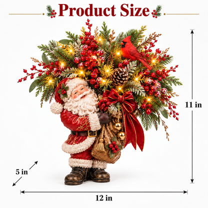 🎄 Lighted Santa & Cardinal Christmas Arrangement with Remote & Timer