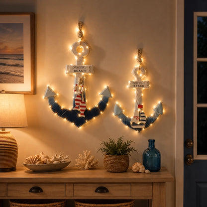 Lighted Coastal Wooden Anchor Wall Decor